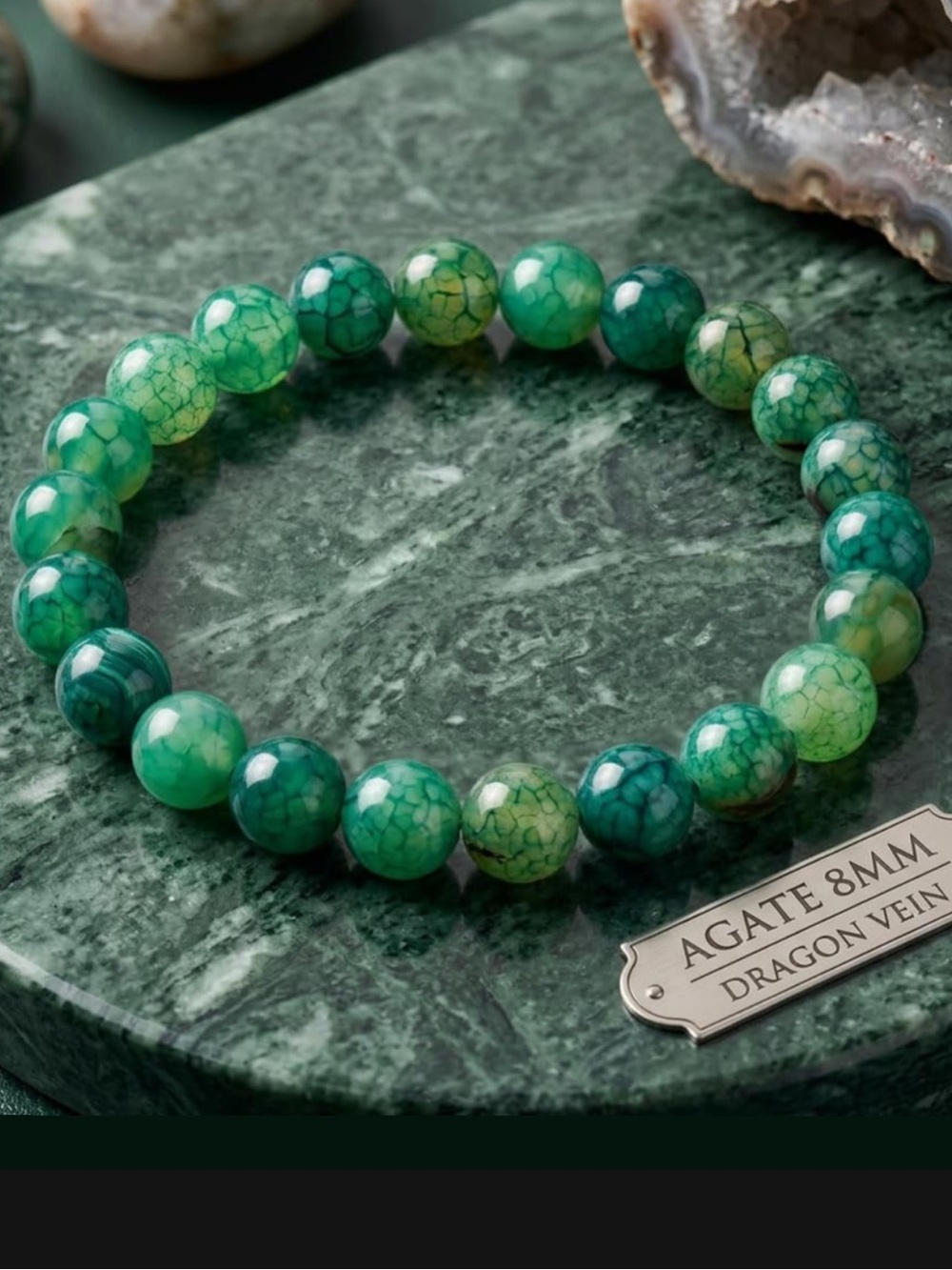🆕New Green Dragon Vein Agate 8mm Healing Gemstone Bracelet